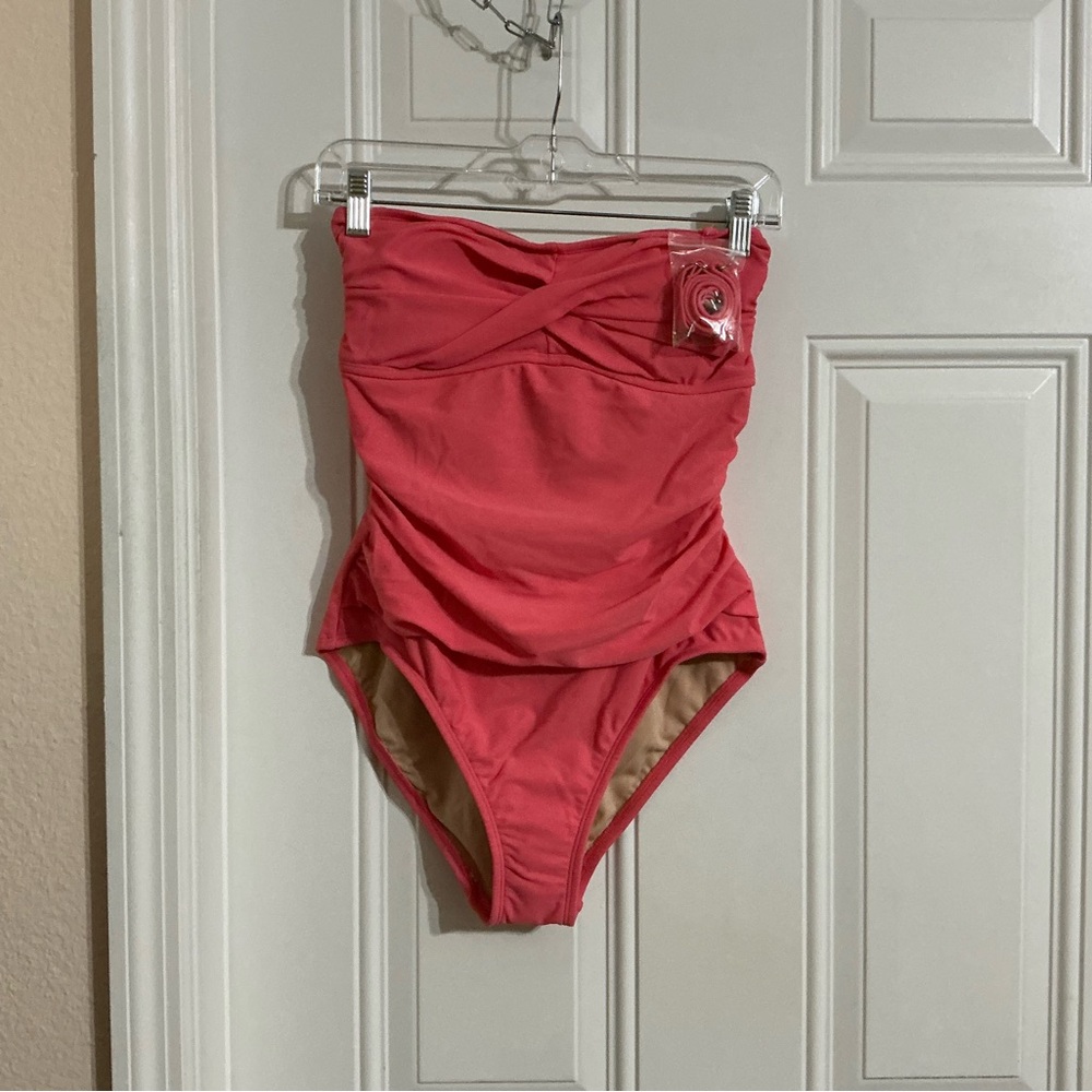 Target Kona Sol Coral Tummy Control One Piece Swimsuit Size M (8-10)